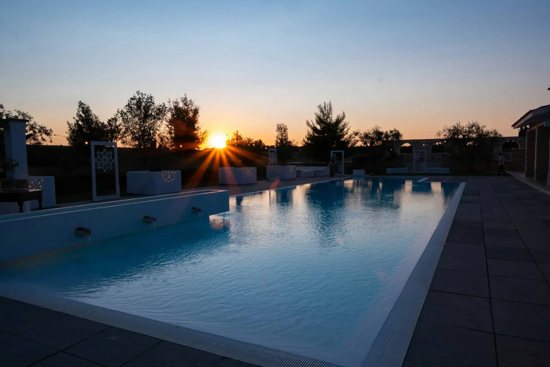 sunset over pool